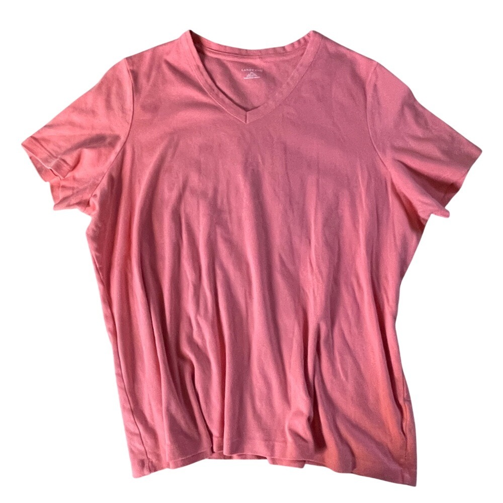 Lands‎ End Womens Coral Pink V-Neck Cotton T-Shirt Plus 2X 20W-22W Short Sleeve